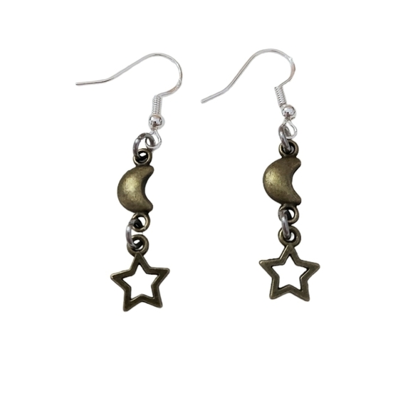 Handcrafted Moon and Stars Earrings - Picture 3 of 3